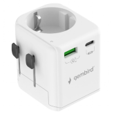 Priza Gembird TPA-EU1A1C20-01-W, 1 x USB-C, 1 x USB-A, 20 W, White