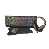 Kit Trust Ziva 4-in-1 Gaming Bundle -  Tastatura, RGB LED, USB, Black + Mouse Optic, RGB LED, USB, Black + Casti cu microfon, 3.5mm jack, Black-Red + Mouse Pad, Black