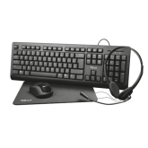 Kit Trust Office Primo 4-in-1 - Tastatura, USB, Black + Mouse Optic, USB Wireless, Black + Casti cu microfon, USB, Black + Mouse Pad, Black