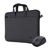 Set Geanta Trust Bologna pentru 16inch, Black + Mouse Optic, USB Wireless, Black