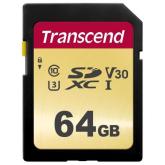 Memory Card SDXC Transcend 500S 64GB, Class 10, UHS-I U3, V30