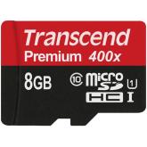 Memory Card microSDHC Transcend Premium 400x 8GB, Class 10, UHS-I U1 + Adaptor SD