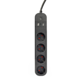 Prelungitor Gembird Smart TSL-PS-S4U-01, 4 x Socket, 2 x USB-A, 1 x USB-C, Black