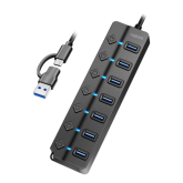 Hub USB Logilink UA0420, 7 x USB-A, Black