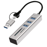 HUB USB Logilink UA0445, 3 x USB-A, SD/microSD, Gray