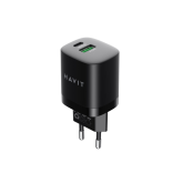 Incarcator retea Havit UC30 EU, 1 x USB-A, 1 x USB-C, 30 W, Black