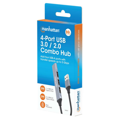 HUB USB Manhattan 168427, 4 x USB 2.0, 1 x USB 3.2 gen 1, Gray