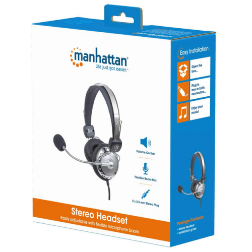 Casti cu microfon Manhattan 175517, 3.5 mm jack, Silver