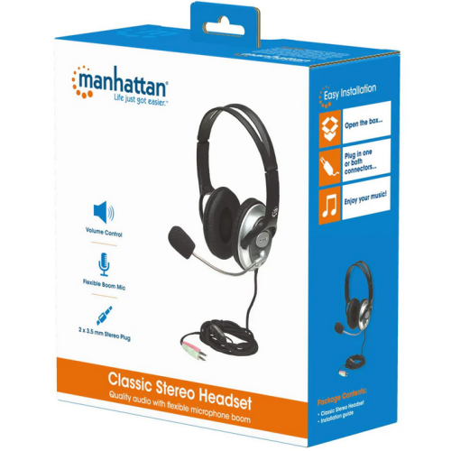 Casti cu microfon Manhattan 175555, 3.5 mm jack, Black