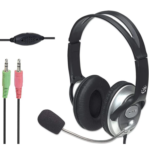 Casti cu microfon Manhattan 175555, 3.5 mm jack, Black