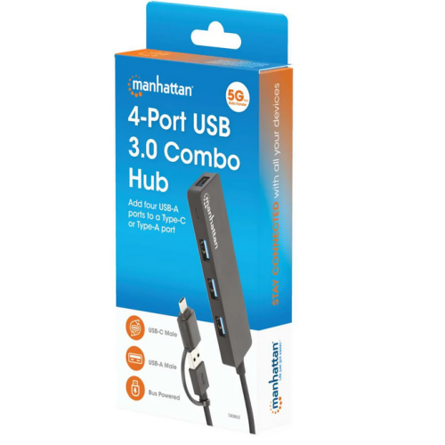 Hub USB Manhattan 180863, 3 x USB 3.2 gen 1, Black