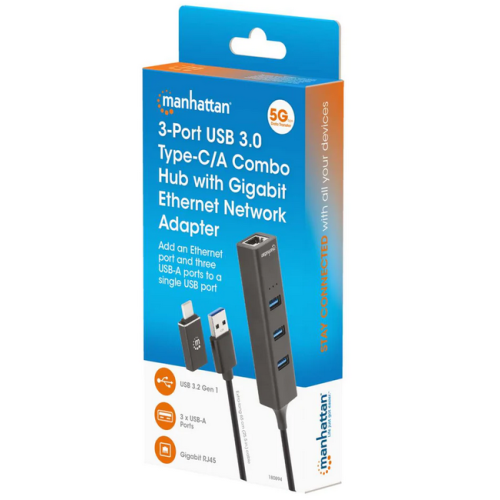 Placa de retea Manhattan 180894, 3 x USB 3.0/USB-C, Black
