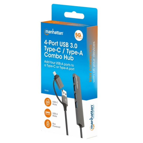 Hub USB Manhattan 181006, 4 x USB 3.2 gen 1, Gray