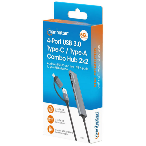 Hub USB Manhattan 181075, 2 x USB 3.2 gen 1, 2 x USB-C, Gray