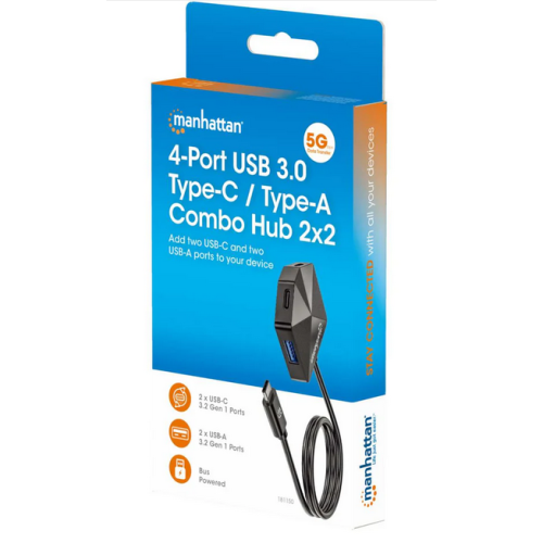 Hub USB Manhattan 181150, 2 x USB-C, 2 x USB 3.2 gen 1, Black