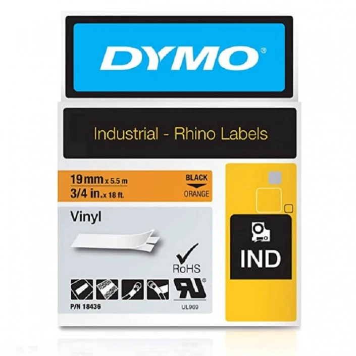 Banda adeziva Dymo RHINO 18436 19mm/5.5m BLACK ON ORANGE