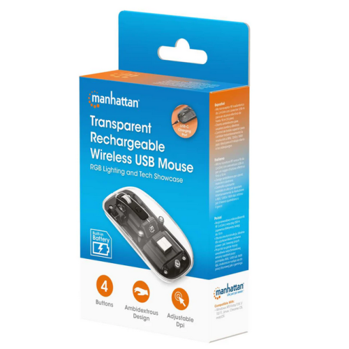 Mouse Optic Manhattan 190268, USB Wireless, Transparent