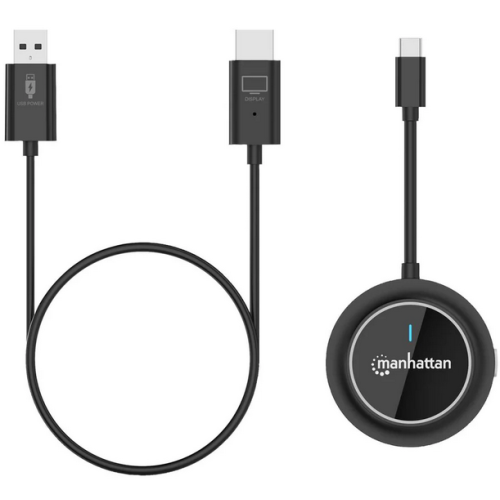 Adaptor Wireless Manhattan 208420, USB-C, Black + Receiver USB-A - HDMI, Black