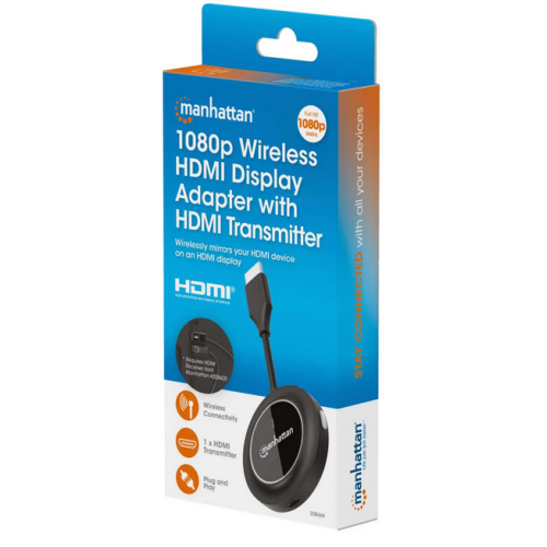 Adaptor Wireless Manhattan 208444, HDMI male - USB-C male, Black