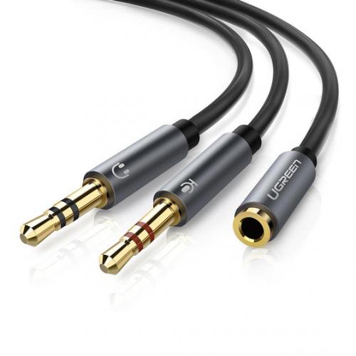 Cablu audio Ugreen AV140, 2x 3.5mm jack male - 3.5mm jack female, 0.20m, Black