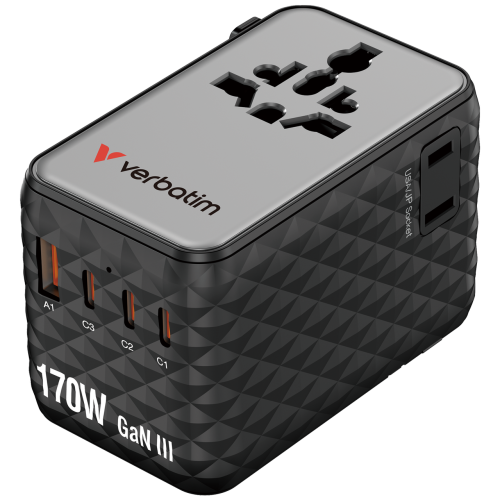Incarcator retea Verbatim Charge n Travel, 1 x USB-A, 3 x USB-C, 170 W, Black