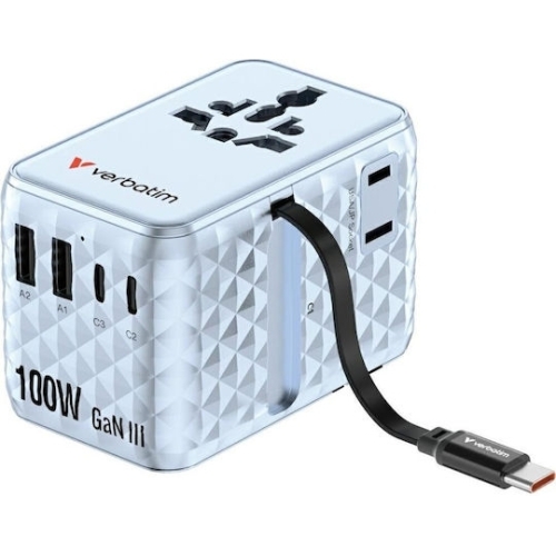 Incarcator retea Verbatim Charge n Travel, 2 x USB-A, 2 x USB-C, 100 W, Blue