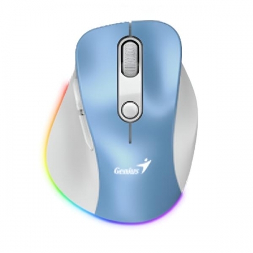 Mouse Optic Genius Ergo 9000S, RGB LED, Bluetooth/USB Wireless, White-Blue