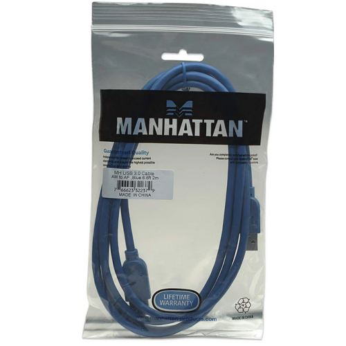Cablu Manhattan 322379, USB 3.0 male - USB 3.0 female, 2 m, Blue