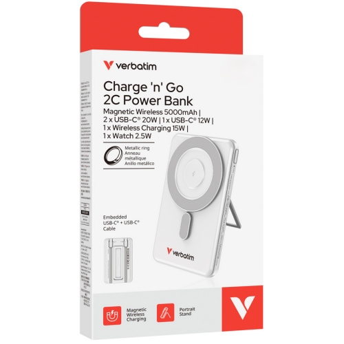 Baterie portabila Verbatim Charge n Go 2C, 5000 mAh, 3 x USB-C, Silver