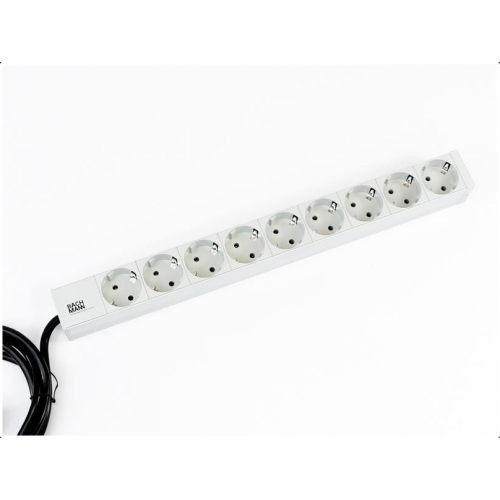 Bachmann IT PDU 9x prize Schuko, in Schuko,  impamantare, fara intrerupator, 2 metri, RAL 7035, Aluminiu