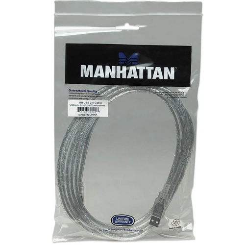 Cablu Manhattan 333375, USB 2.0 male - USB-B male, 1.8 m, Transparent