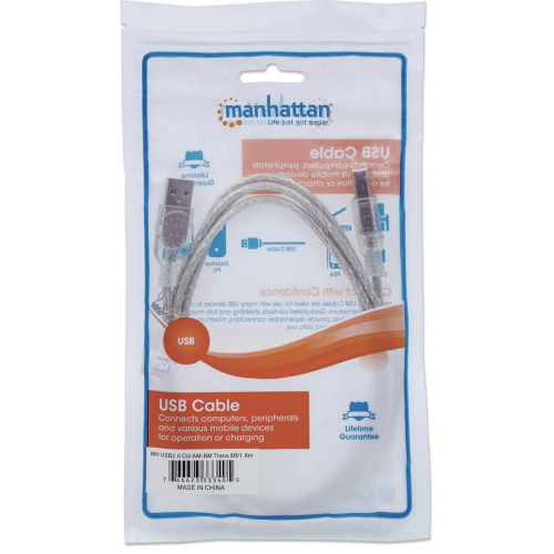 Cablu Manhattan 333405, USB 2.0 - USB-B, 1.8  m, Transparent