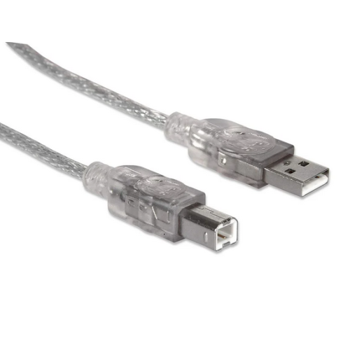Cablu Manhattan 340458, USB 2.0 male - USB-B male, 3 m, Transparent
