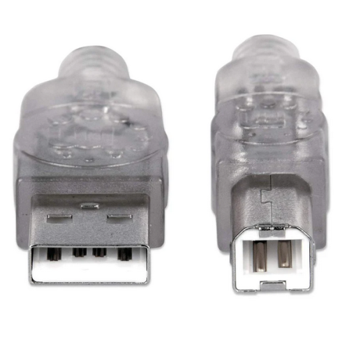 Cablu Manhattan 340458, USB 2.0 male - USB-B male, 3 m, Transparent