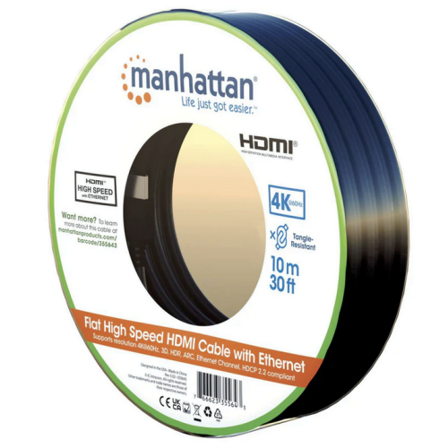 Cablu Manhattan 355643, HDMI male - HDMI male, 10 m, Black