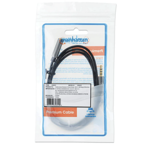 Cablu Manhattan 356022, 3.5 mm jack male - 3.5 mm jack female, 1m, Black