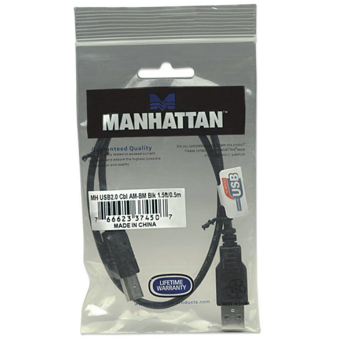 Cablu Manhattan 374507, USB 2.0 - USB-B, 0.5 m, Black