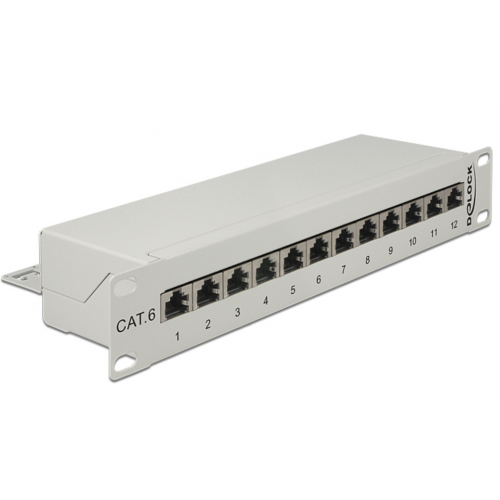 Patch Panel Delock 43299, 10inch, 1U, 12 porturi, Cat6, STP, Light Grey