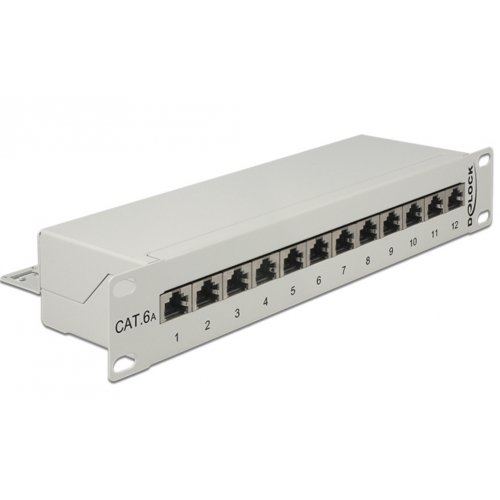 Patch Panel Delock 43308, 10inch, 1U, 12 porturi, Cat6a, STP, Light Grey