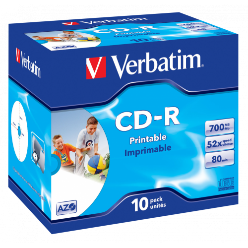 Pachet CD-R Verbatim 43325 AZO Wide Printable Surface, 52X, 700MB, 10buc