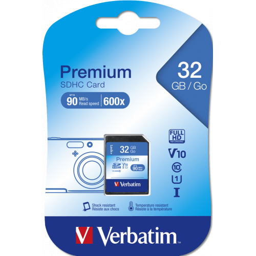 Memory Card SDHC Verbatim Premium 32GB, Class 10, UHS-I U1, V10