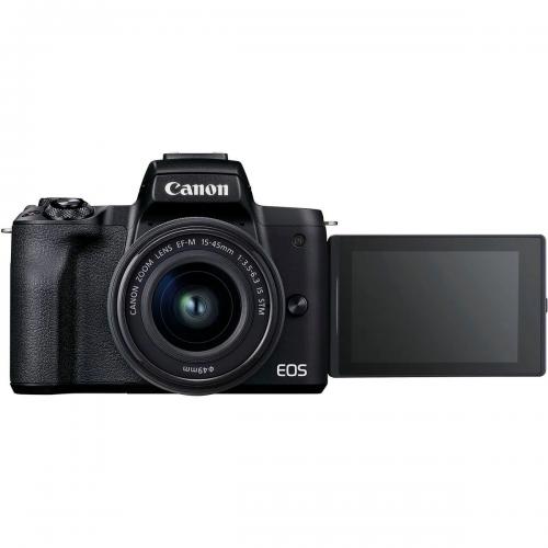 Camera foto Mirrorless Canon EOS M50 Mark II, 24.1 MP, APS-C, Black + Obiectiv EF-M 15-45mm f/3.5-6.3 IS STM Black