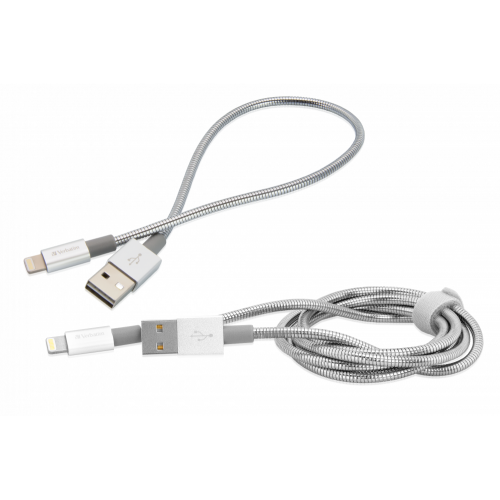 Set Cablu de date Verbatim 48873, USB - Lightning, 0.3m, Silver, 2buc