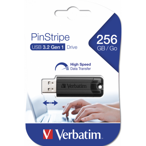 Stick Memorie Verbatim PinStripe 49320, 256GB, USB 3.2 gen 1, Black