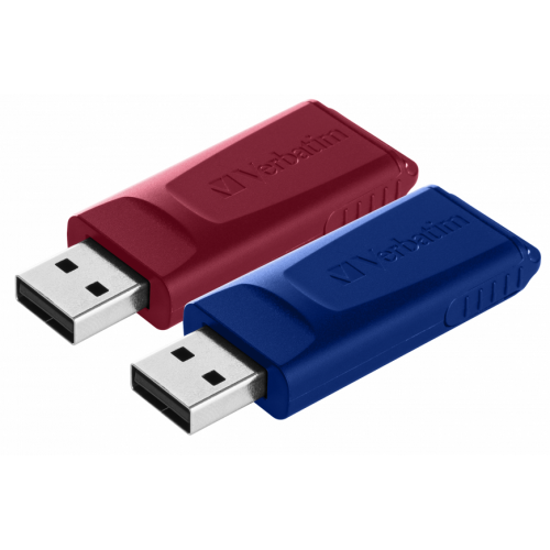Set Stick-uri Memorie Verbatim Slider, 32GB, USB 2.0, Blue/Red, 2buc