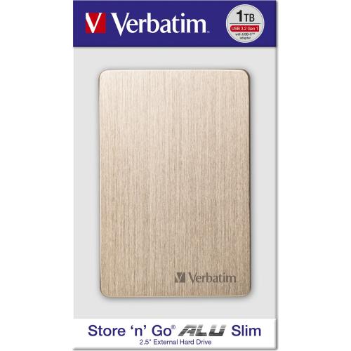 Hard Disk portabil Verbatim Store 'n' Go ALU Slim 1TB, USB 3.0, 2.5inch, Gold