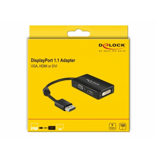 Adaptor Delock 62656, Mini DisplayPort male - VGA/HDMI/DVI female, Black