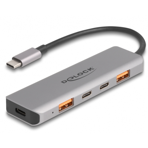 Hub USB Delock 64302, 2 x USB-C, 2 x USB-A, Gray