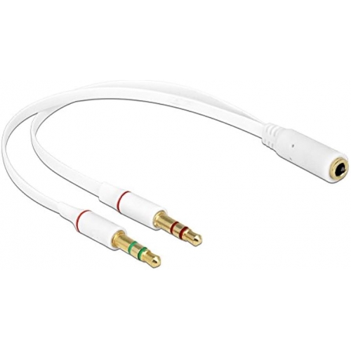 Cablu Delock 65585, 1x 3.5 mm 4 pin Stereo jack female - 2x 3.5 mm 3 pin Stereo jack male, 0.20m, White