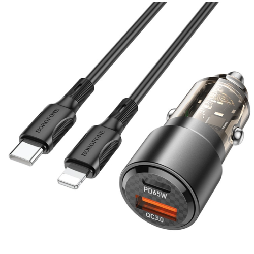 Incarcator auto Borofone BZ21, 1 x USB-A, 1 x USB-C, 30 W, Black